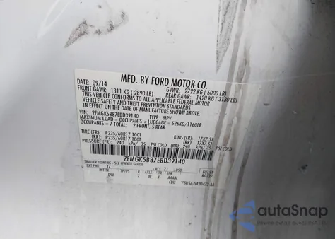 2014 Ford Flex Se z USA, uszkodzony, nr VIN 2FMGK5B87EBD39140